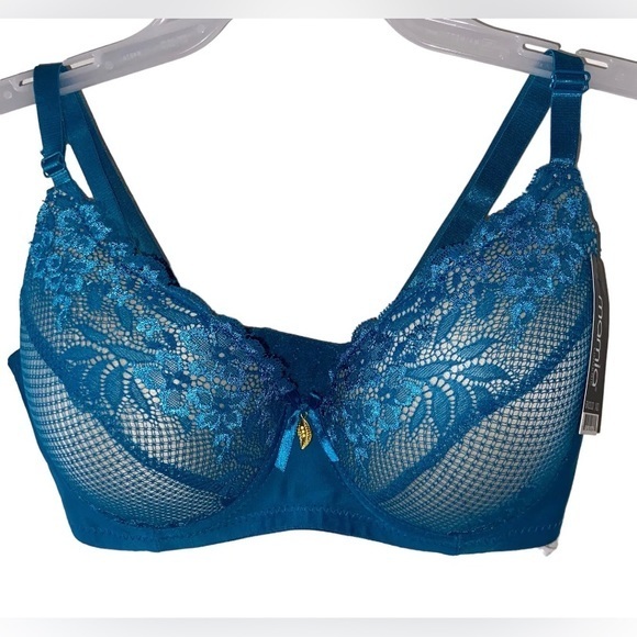 Mamia Lingerie NWT Woman’s 34DD Blue Lace Floral‎ Push Up Bra - Picture 1 of 9